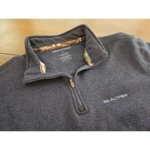 Realtree Quarter Zip Pullover Men Large Navy Blue Camo Trim Fleece Sweater